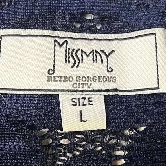 Missmay Navy Blue Lace Long Sleeve Cocktail Dress L Women Elegant Fit Homecoming - Picture 15 of 16